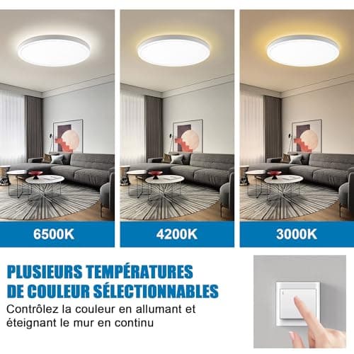 EXTRASTAR 24W 3000K-6500K Plafonnier LED Dimmable, 2200LM Luminaire Plafonnier avec Télécommande, Ø29cm Rond Lampe Plafond, Plafonnier Applicable Salon, Balcon, Chambre, Cuisine