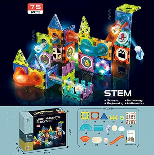 morkka Blocs de Construction magnétiques de Luxe pour Enfants, Ensemble Jouets STEM éducatifs 3D 3-12 Cadeaux pour garçons et Filles (Light Orbital Blocks-75PCS)