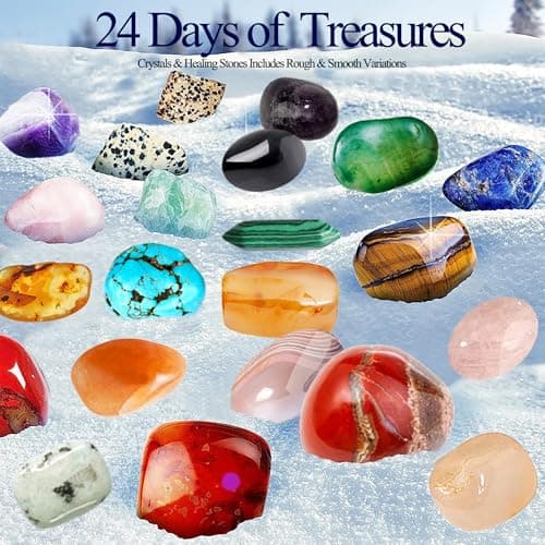 Calendrier de l'Avent, Calendrier de l'Avent Enfant 2024, 24 jours Calendrier de l'Avent Pierre pour Avec Bracelet de Pierres Précieuses, Minéral Naturel et Pierre, Cadeau pour Filles Garçons