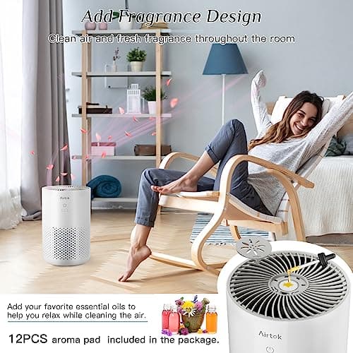 AIRTOK Purificateur d'air avec éponge d'aromathérapie, le purificateurs d'air H13 HEPA élimine 99,97% de la poussière et de la fumée, convient aux pièces de moins de 35m2 | 3 vitesses de vent | KQ-31