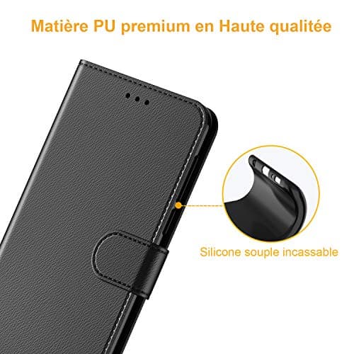 Tenphone Coque pour iPhone SE 2022 5G/SE 2020/6/6S/7/8, Pochette Housse de Protection Etui à Rabat Premium en Cuir PU [Fermeture Magnétique] Compatible avec (iPhone 6/7/8/SE (4,7"), Noir)
