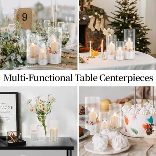 Glasseam Porte-Bougie Hurricane Cylindre en Verre : Vase À Fleurs Transparent pour Bougies Chauffe-Plat Pilier Votif Bougies Flottantes pour Décorations De Table À Manger (M+L+XL x 10)