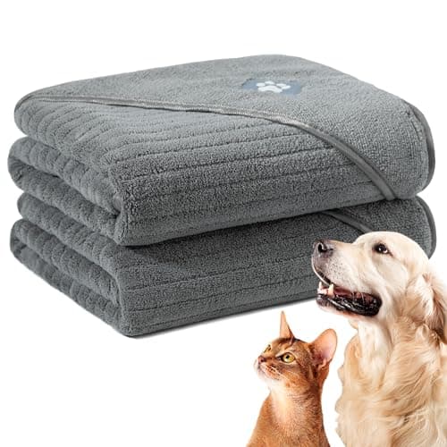 POLYTE Lot de 2 serviettes de toilettage en microfibre à séchage rapide pour chiens et chats de toutes races et tailles 61 x 101,6 cm