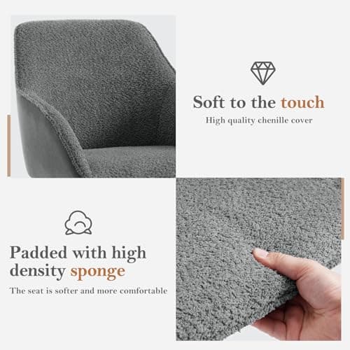 WOLTU Chaise Salle à Manger Pivotante, Lot de 2, Chaise Cuisine, Chaise Scandinave, Ergonomique, avec Dossier et Accoudoirs, Pieds en Métal, Tissu Bouclette, Gris Foncé, EZS11dgr-2