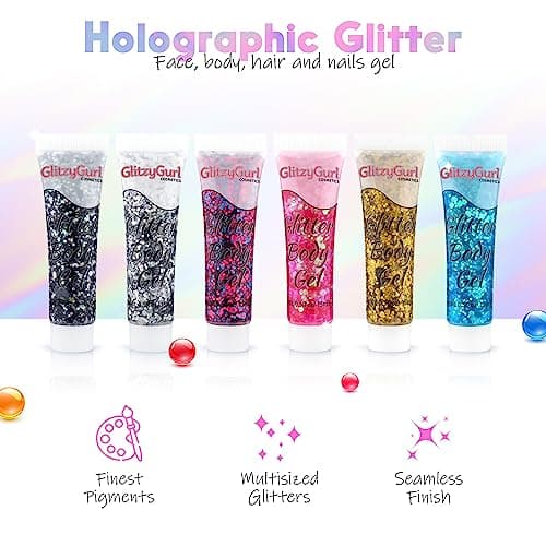 Gel cosmétique à paillettes holographiques pour le visage et le corps (lot de 6)