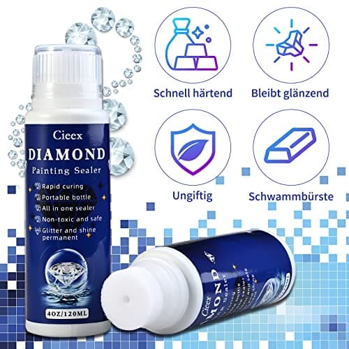 Cieex Colle Diamant Painting – Fixation Permanente et Brillant | Scellant Transparent 240ml Facile à Appliquer avec Embout éponge. Adapté diamond painting adultes, enfants et personnalisés
