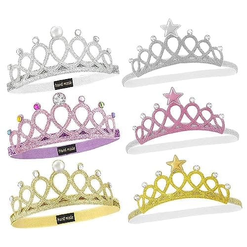 DOYUKY 6 Pièces Princesse Couronne, Bandeau Couronne Enfants, Diadème Princesse Enfants, Elastique Bandeau Couronne pour les Festivals d'Anniversaire de Fête de Fille
