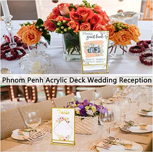 Cadres Photo, 6PCS 5x7 Pouces (13x18cm) Présentoirs Comptoir Cadres Photo Doré Transparent Double Face Acrylique Centres Table Présentoir Promotionnel Fête Mariage Restaurant Mariage Double Face