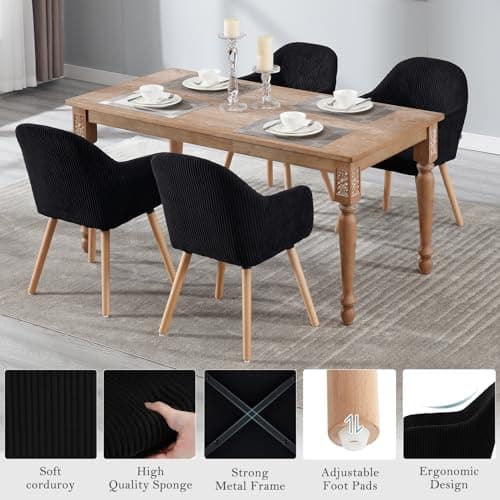 WOLTU Chaise de Salle à Manger, Lot de 6 Chaises, Chaise Ergonomique, Chaise de Cuisine avec Accoudoirs, Chaise Rembourrée avec Pieds en Bois Massif, en Velours Côtelé, Noir, EZS26sz-6