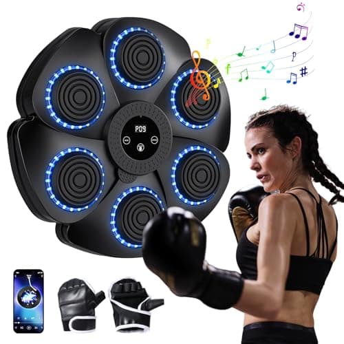 EagerMinds Machine à Boxe Musicale, 2024 Nouvelle Machine de Boxe Murale Intelligente -Bluetooth avec Gants de Boxe Adultes Enfants, 9 Le Mode de Vitesse et de décompte (Noir + Gant)