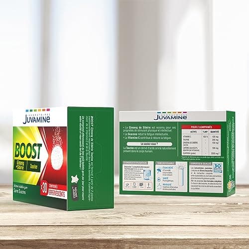 JUVAMINE - BOOST Ginseng de Sibérie et Taurine - Tonifiant Physique et Intellectuel - Arôme Bubble Gum - 30 Comprimés Effervescents - Fabriqué en France