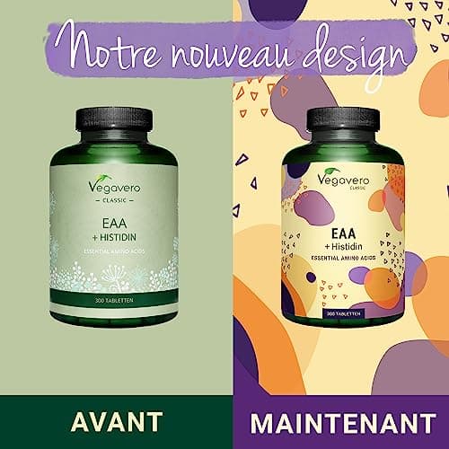 BCAA 2.1.1 | Dosage Elevé : 3000 mg | 8 Acides Aminés Essentiels (EAA) + Histidine | 100% NATUREL | Récupération + Développement Musculaire | Sans Additifs & Vegan | 300 Comprimés | Vegavero®