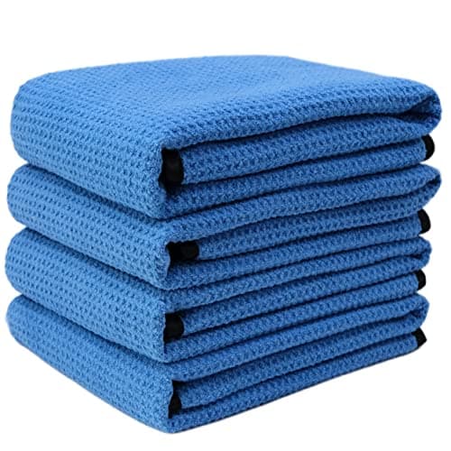POLYTE Elite Lot de 4 Serviettes de séchage en Microfibre (40,6 x 61 cm, gaufré, Bleu)