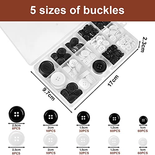 SIYINGSAERY 340 PCS Boutons Noir et Blanc 2.5cm 2cm 1.5cm 1.2cm 1cm Rond Boutons Mercerie Noir et Blanc Boutons 4 Trous Boutons en Résine Bouton Rond Couture pour Veste Pull Chemise Pantalon