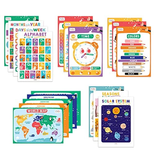 Magic Scholars | Posters pour Apprendre l'Anglais Enfant, Activités Pré/scolaire | Poster Educatif pour Apprendre l'Alphabet, Les Jours De La Semaine, L'heure, Les Numéros, Les Saisons et+ (Lot de 18)