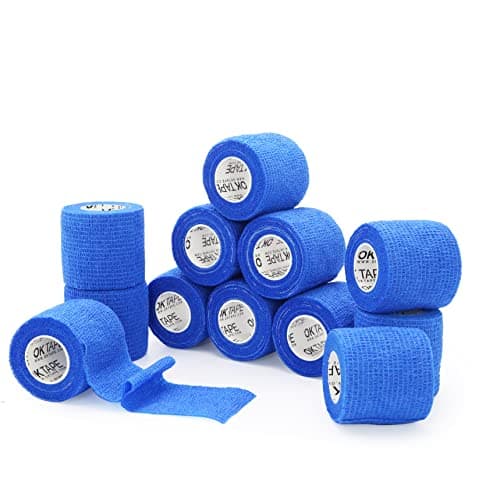 OK TAPE adhésif auto - adhésif bandage 12 Rouleaux, 5cm x 4.5m non tissé adhésif Sport Pack tape,Veterinary Pack bandage tape pour pouce poignet cheville,Bleu