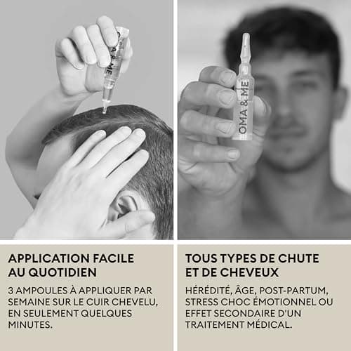 OMA & ME Protocole de Repousse de Cheveux 3 en 1 - Sérum Traitement Pousse Cheveux et Anti Chute Cheveux - Croissance et Réduction des Chutes - Fabriqué en France - 12 Fioles de 6ml (Cure de 1 mois)