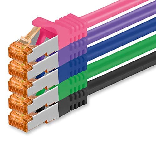 1aTTack.de 1m - Câble réseau Cat.7 5 couleurs 02-5 pièces Câble LAN Gigabit Ethernet Câble patch 10000 Mbits Câble Cat7 Câble S FTP PIMF blindage LSZH Câble brut Cat.7 Prise Rj45 Cat 6a - 5 x 1 mètre