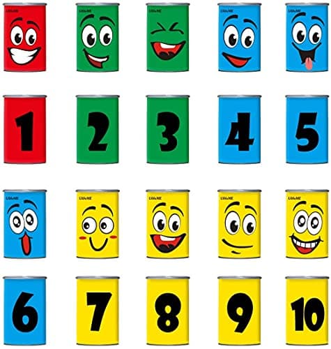 Ulifeme Chamboule Tout, Jeux de Plein Air pour Enfant et Adulte, Jeux Exterieur avec 10pcs Sourire Boite de Conserve Metal + 3pcs Sacs de Fèves, Jeux de Lancer Cadeau for Enfants Anniversaire et Fête