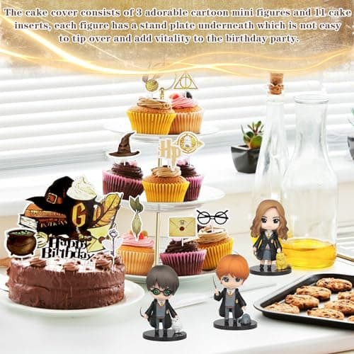 Wizard Cake Topper, 14 Pièces Harry décorations de gâteau d'anniversaire, Harry Gâteau Topper, Harry Thème Cupcake Toppers, Wizard Mini Figurine, pour Enfants Fête D'anniversaire