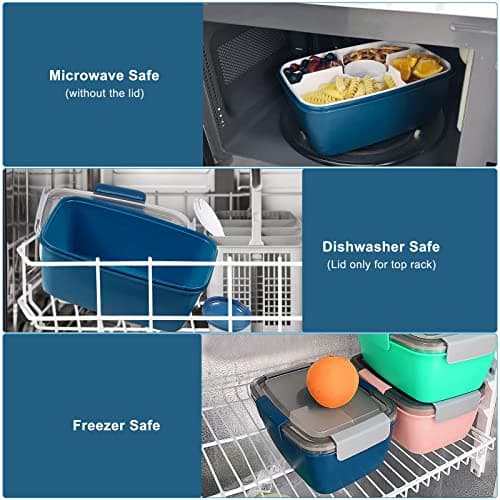 Greentainer To Go Récipient à salade avec bol à salade de 2L, grande boîte à déjeuner Bento avec couvercle, sans BPA, passe au micro-ondes et au lave-vaisselle