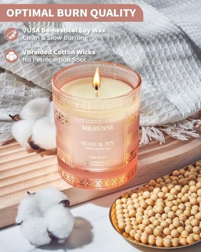 M&SENSE Bougie Rose Ivy, Bougies parfumées pour femmes, bougies de soja naturel à combustion lente de 45 heures 210g, bougies d'aromathérapie de luxe pour soulager le stress, décoration d'intérieur