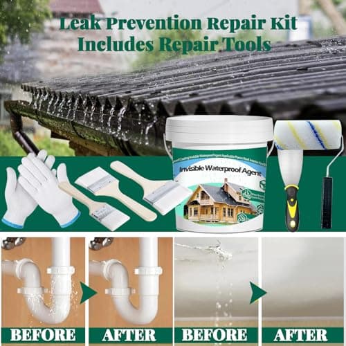 QUKLOGEN 102Fl.oz Scellant Invisible Imperméable,Mperméable de Colle Liquide Transparente avec Brosse Mastic Couteau Gants de Travail Rouleau de Peinture