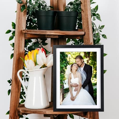 kollyseek set de 5 cadres photo 10x15 cm en MDF et verre acrylique cadre photo noir cadre photo en bois, à suspendre et à poser, salon à poser et à suspendre, cadre décoratif noir