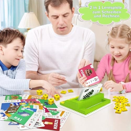 Jeu Éducatif d'Orthographe Allemande, Jouet Montessori à Partir de 3 4 5 Ans Bloc Puzzle avec 64 Cartes Flash Jeux d'apprentissage des Lettres Cadeau pour Fille Garçon à Partir de 3 à 6 Ans