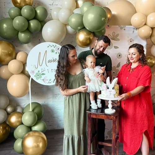 Ballon Vert Sauge, 60Pcs Ballon Vert et Or, Latex Ballons Vert Olive Blanc Or, Guirlande de Ballons Verts Decoration pour Anniversaire Garçons Filles Baby Shower Mariage Fête