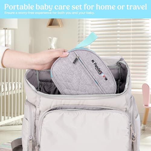 Pandagies PARIS - Trousse de Soin Bébé Naissance Française 15 Accessoires Complet Mouche Bébé Lime Ongle Electrique Trousse de Toilette Maternité Thermomètre de Bain Enfant Nourrisson