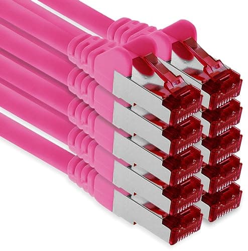 1aTTack.de - 10x 0,25 m câble de brassage CAT6 S/FTP PIMF blindage CAT.6 câble réseau RJ45 câble Ethernet DSL LAN routeur commutateur modem panneau de brassage - magenta - 10 pièces
