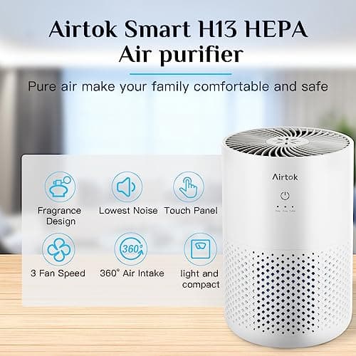 AIRTOK Purificateur d'air avec éponge d'aromathérapie, le purificateurs d'air H13 HEPA élimine 99,97% de la poussière et de la fumée, convient aux pièces de moins de 35m2 | 3 vitesses de vent | KQ-31