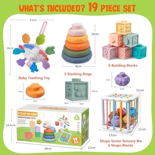 Plunack Jouets Bébés pour 6 à 12 Mois | 4 in 1 Montessori Sensoriel Jouets | Jouet Empilable Bébé | Motricité Cube d'activité Jeux pour Enfants | Jeux Eveil Bebe 1 2 3 Ans Anniversaire Noël Cadeau