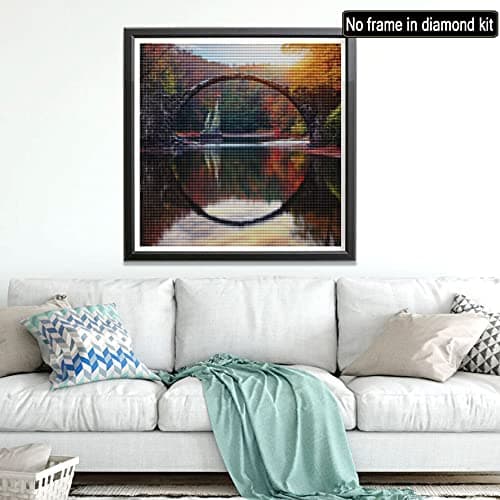 Showker 5D Kit Complet de Broderie Diamant Lac du Pont, 5D Diamond Painting Completpaysage Rond Point de Croix - Décoration Murale pour Chambre, DIY Diamond Painting Maison 35x35cm