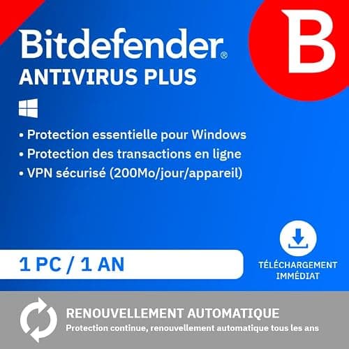 Bitdefender Antivirus Plus 2024| 1 appareil | 1 An | PC | Code d’activation par email