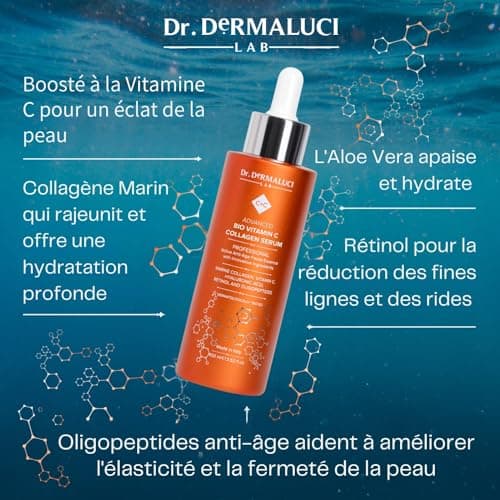 Vitamine C Serum Visage Collagene Acide Hyaluronique Retinol BIO 100ml |Soins de la Peau | Oligopeptides, Aloe Vera |Anti-âge Antioxydants Eclaircissant Sébum Balancer |Cosmétique Naturelle |Italie