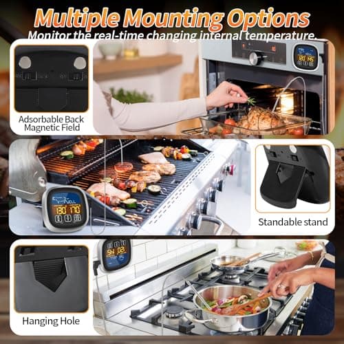 JAMATA Thermometre Cuisine avec Sondes de 16cm,Thermomètre à Viande numérique LED précis,thermomètre de grillade pour barbecue avec Rétroéclairage LCD & Aimant Fonction d'alarme pour Cuisson,Viande