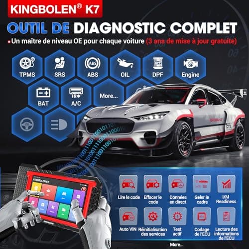 KINGBOLEN K7 Valise de Diagnostic Auto OBD II en français avec Mise à Jour 3 Ans, 31 Services, bidirectionnels, Codage ECU- Outil incontournable pour Les mécaniciens et Amateurs Voitures