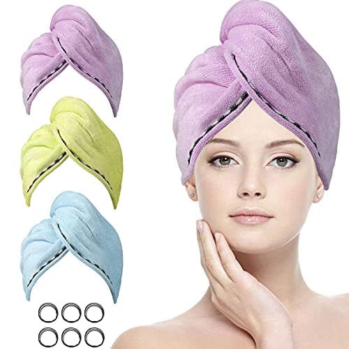 ACWOO Cheveux Serviette, 3pcs Cheveux Séchage Serviettes, Super Absorbant en Microfibre Serviette pour Cheveux Turban avec Bouton de Design Cheveux Secs Rapidement pour Femmes