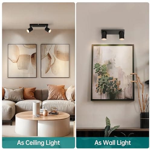 wowatt Plafonnier 2 Spots Orientable, GU10 Spots de Plafond, Rampe de Spot Noir, Spot Interieur Plafond, Luminaire Spot Plafonnier, Éclairage LED Plafond pour Salon, Chambre, Cuisine, Sans Ampoules