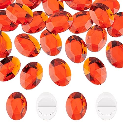 FINGERINSPIRE 30pcs 40x30mm Dos Plat Ovale Acrylique Strass Rouge Auto-Adhésif Bijoux Grand Ovale Dos Plat Plastique Gemmes Embellissements Coller Sur Bijoux pour Costume Faire Cosplay Artisanat