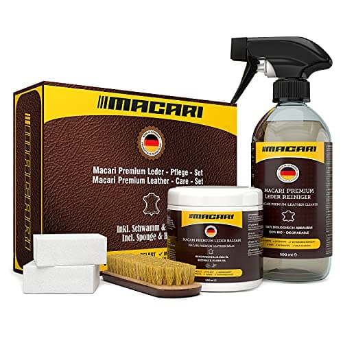 Macari Set d’entretien du cuir pour canapé, chaussures et voiture. Nettoyant pour coussins d’ameublement et graisse/crème pour cuir comme accessoires pour les sets de réparation du cuir