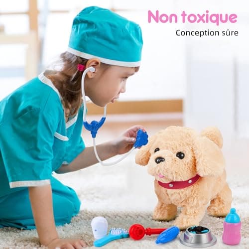 Koonie Chien Interactif Qui Marche, 11 Pièces, Peluches et Animal Interactive,Chien Électronique avec Aboiement, Chant, Queue Qui Remue, Animaux Jouet Cadeaux Enfant Fille Garcon 2 3 4 5 Ans