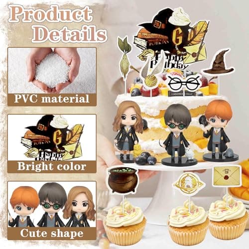 Wizard Cake Topper, 14 Pièces Harry décorations de gâteau d'anniversaire, Harry Gâteau Topper, Harry Thème Cupcake Toppers, Wizard Mini Figurine, pour Enfants Fête D'anniversaire