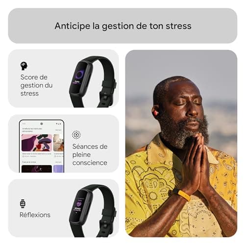 Google Fitbit Inspire 3 Bracelet d’activité sport et santé avec jusqu’à 10 jours d’autonomie de batterie et compatible avec Android et iOS, Parme, Noir intense