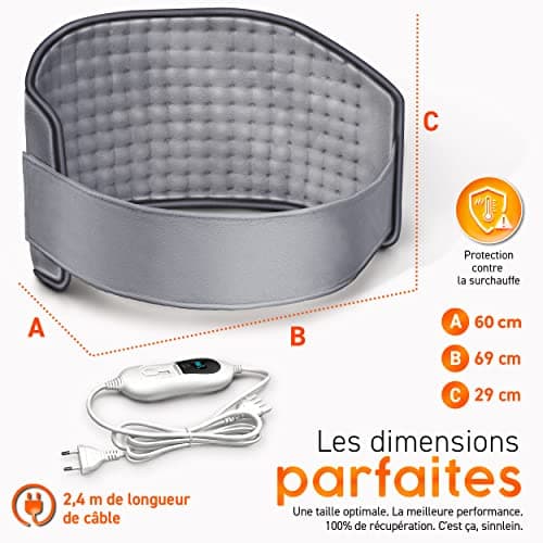 sinnlein Ceinture Lombaire Chauffante | Ceinture Thermique Electrique | Contre le Mal de Dos & Sciatique |3 Niveaux de Température et Arrêt Automatique | Réglable (Gris)