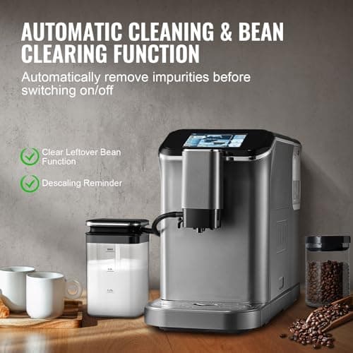 VEVOR Machine à Expresso Automatique, Cafetière Expresso avec Mousseur à Lait Automatique, Machine à Cappuccino Latte 20 Bars, avec Écran Tactile TFT, Broyeur, 15 Niveaux de Mouture, Bureau Domicile