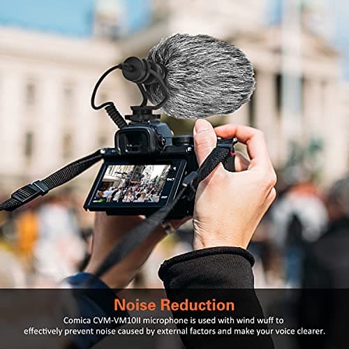 COMICA Microphone Caméra Compact CVM-VM10II Micro Directionnel à Condensateur avec Wind Muff Microphone Cardioid Shotgun pour DSLR Caméra Canon,Nikon,Fuji,Sony,Panasonic,Smartphones etc.(Noir)