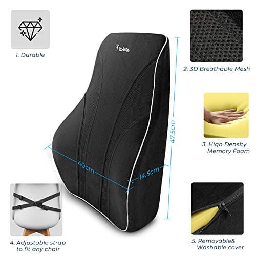 Tusscle Coussin Lombaire, Voiture Oreiller de Soutien du Dos en Mousse à Mémoire pour Bureau Chaise Fauteuil Roulant Siège d'Auto, Fournir Une Position Assise Confortable